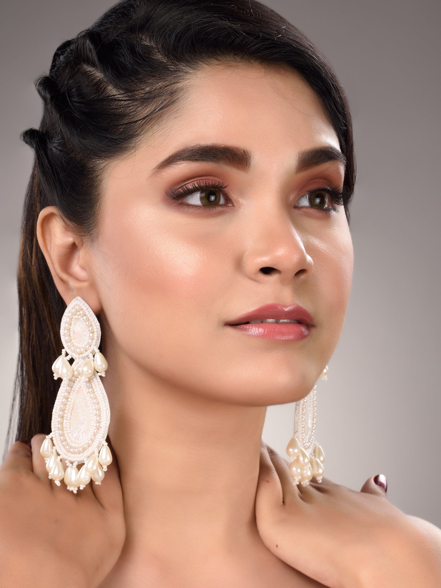 White Contemporary Drop Earrings